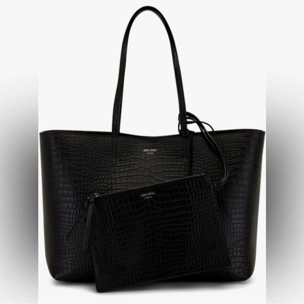 Jimmy Choo Black Croc-Embossed Leather Large Tote with Charm - Picture 2 of 12